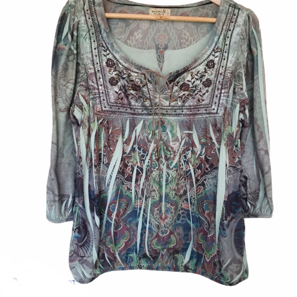 One World Green and Brown Adorable Top